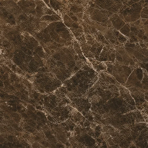 Muestra de porcelanato efecto mármol café Emperador